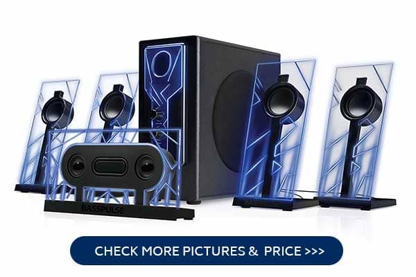 GOgroove BassPULSE 2.1 Gaming Speakers with Blue LED Glow Lights