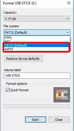 format usb exfat fat32