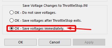 unedrvolting save voltages immediately