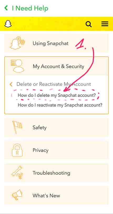 Snapchat account delete on phone step 6