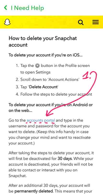Snapchat account delete on phone step 7