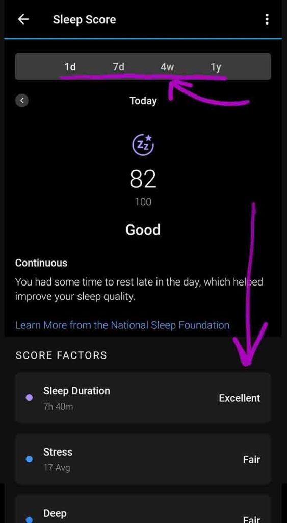 Garmin sleep score detail