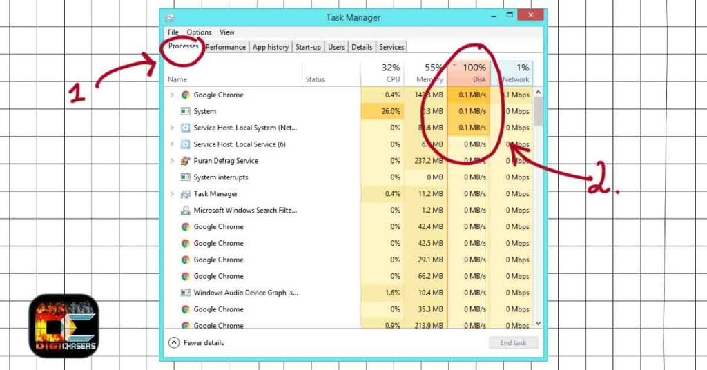 disk at 99 task manager problem