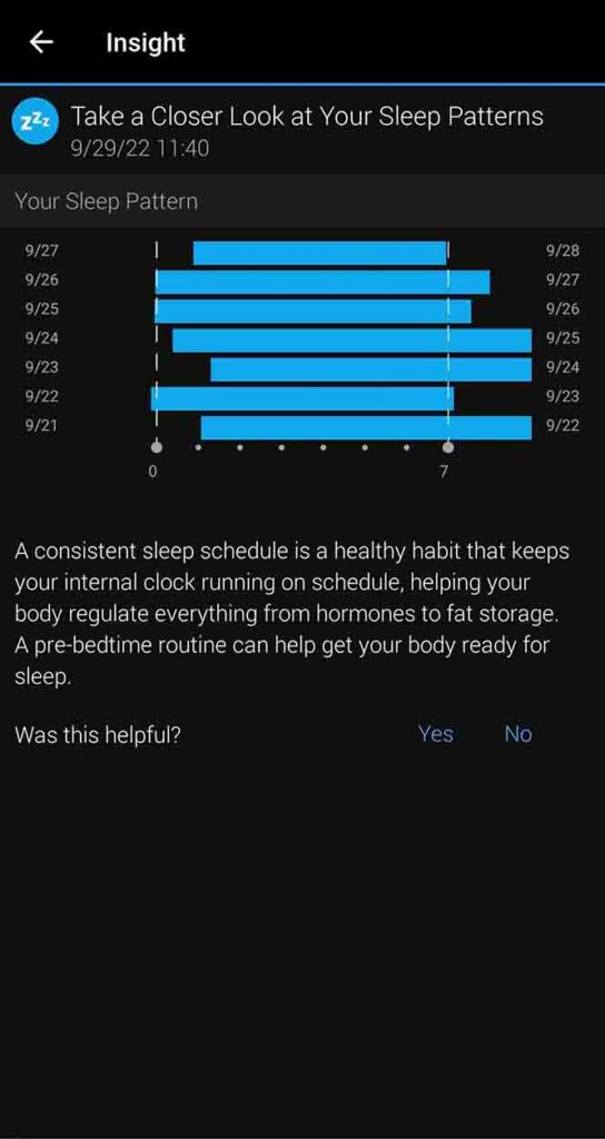 Garmin Insight about Sleep pattern