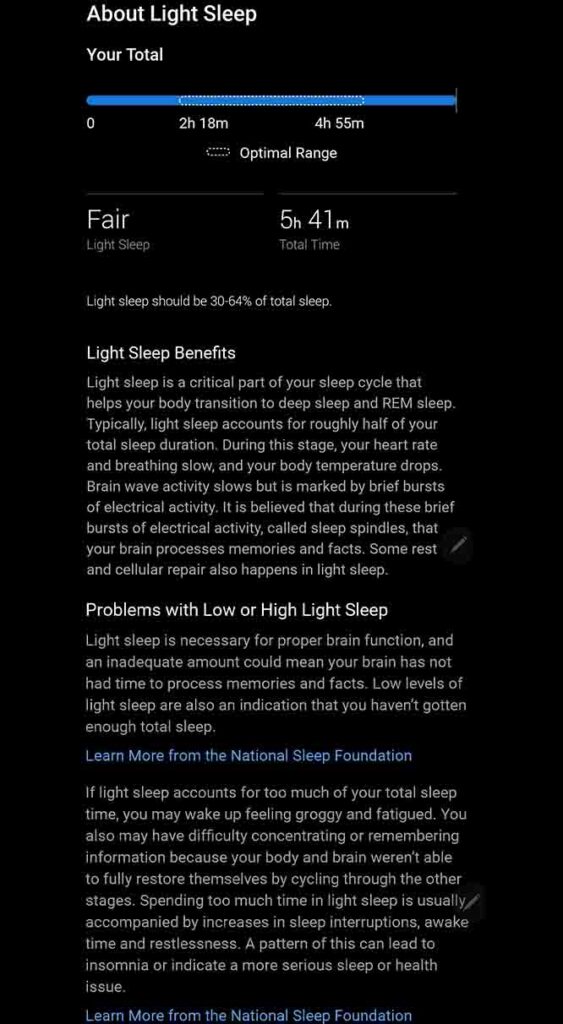 garmin light sleep